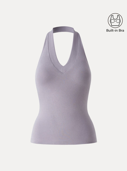 Halter Neck Open Back Built-In Bra Tank