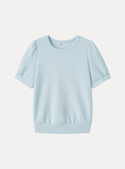 Lyocell Spacer Round Neck Puffed Short Sleeve Top