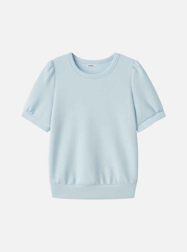 Lyocell Spacer Round Neck Puffed Short Sleeve Top