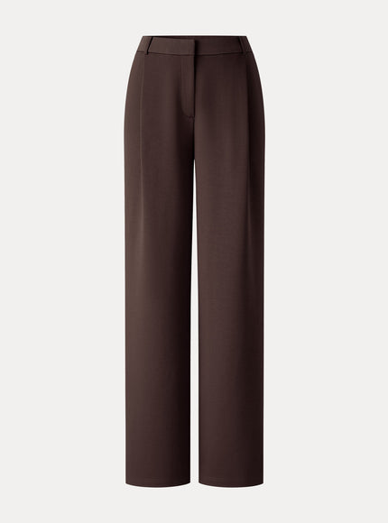Crosshatch Ponte High-Rise Straight-Leg Tuck Pants with Pockets