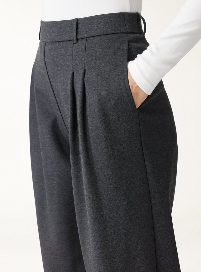 Stretch Ponte High-Rise Ankle Tapered Tuck Pants with Pockets