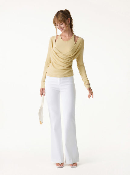 Two-Piece Set Cami with Surplice Ruched Built-In Bra Top