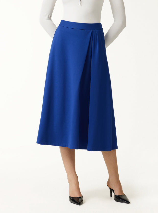 Ponte Mid-Rise Tucked A-Line Midi Skirt with Pockets