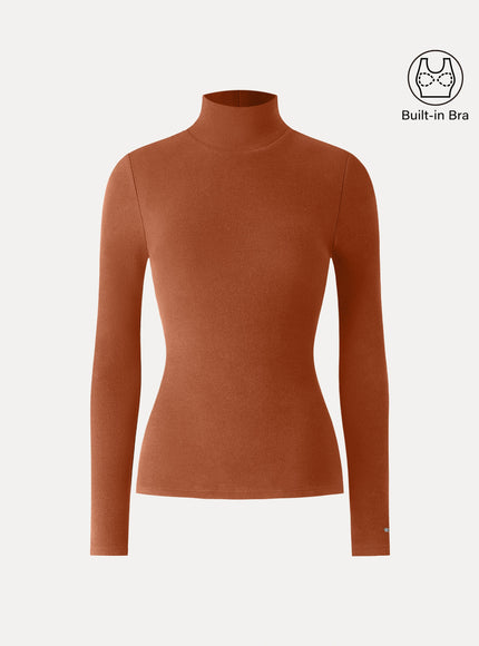 Turtleneck Long Sleeve Built-In Bra Top