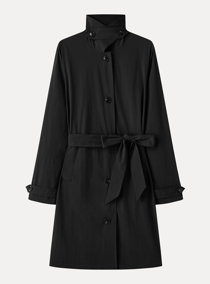 Lightweight Water-Repellent Notched Collar Trench Coat with Pockets