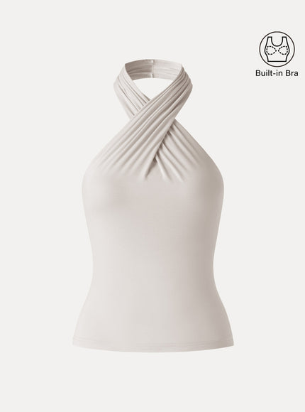 Criss Cross Halter Neck Going-Out Built-In Bra Top