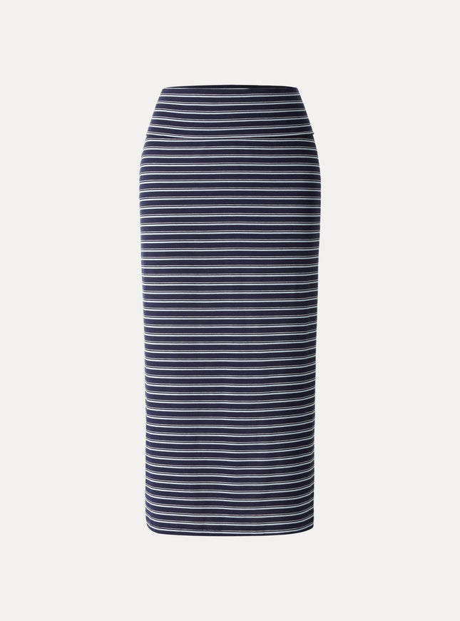 Low Rise Folded Waist Striped Midi Skirt