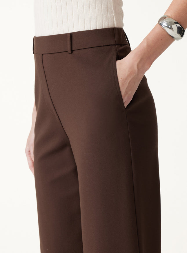 Ponte Mid-Rise Wide-Leg Pants with Pockets - Hickory Brown