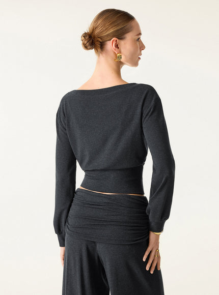 Non-Itchy Wool Blend Boatneck Built-In Bra Top