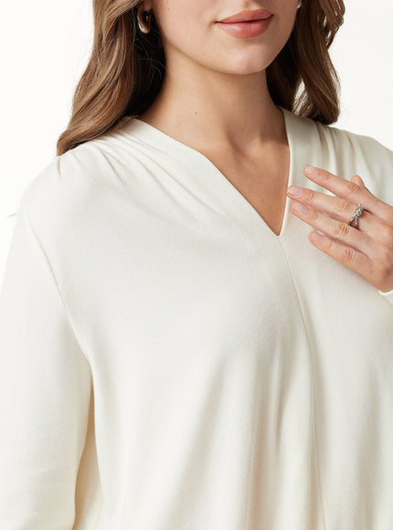V-Neck Long Sleeve Ruched Banded Hem Top