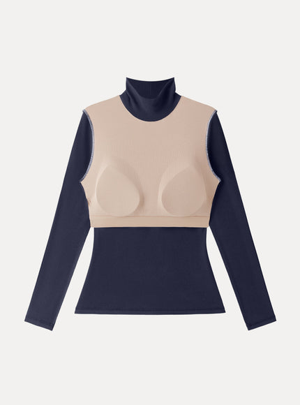 Turtleneck Long Sleeve Built-In Bra Top