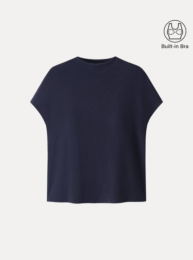 Mock Neck Short Sleeve Built-In Bra Top