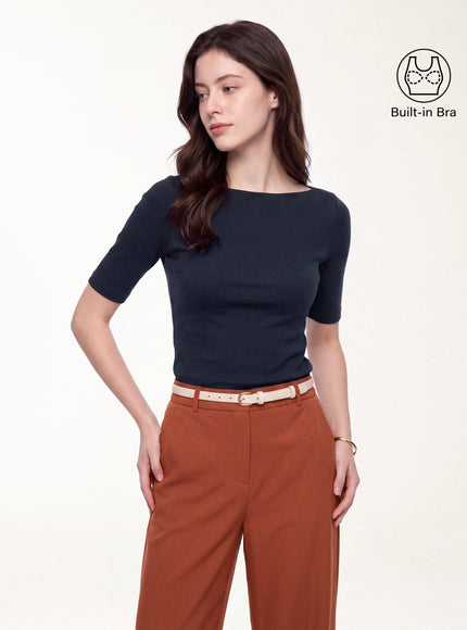 Elbow Sleeve Built-In Bra Top