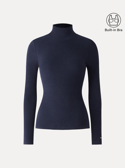 Turtleneck Long Sleeve Built-In Bra Top