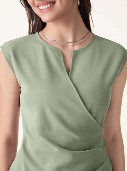 Surplice Wide Shoulder Tucked Angled Tank Top