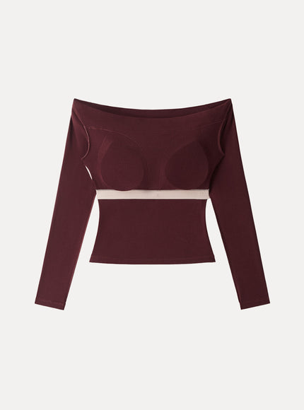 Convertible Neck Long Sleeve Built-In Bra Top
