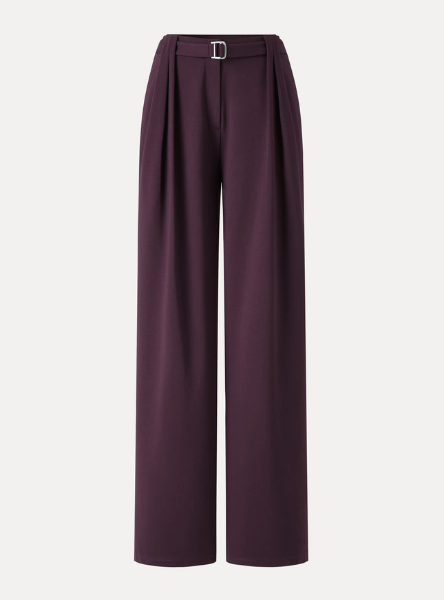 Stretch Ponte High-Rise Belted Wide-Leg Pants with Pockets