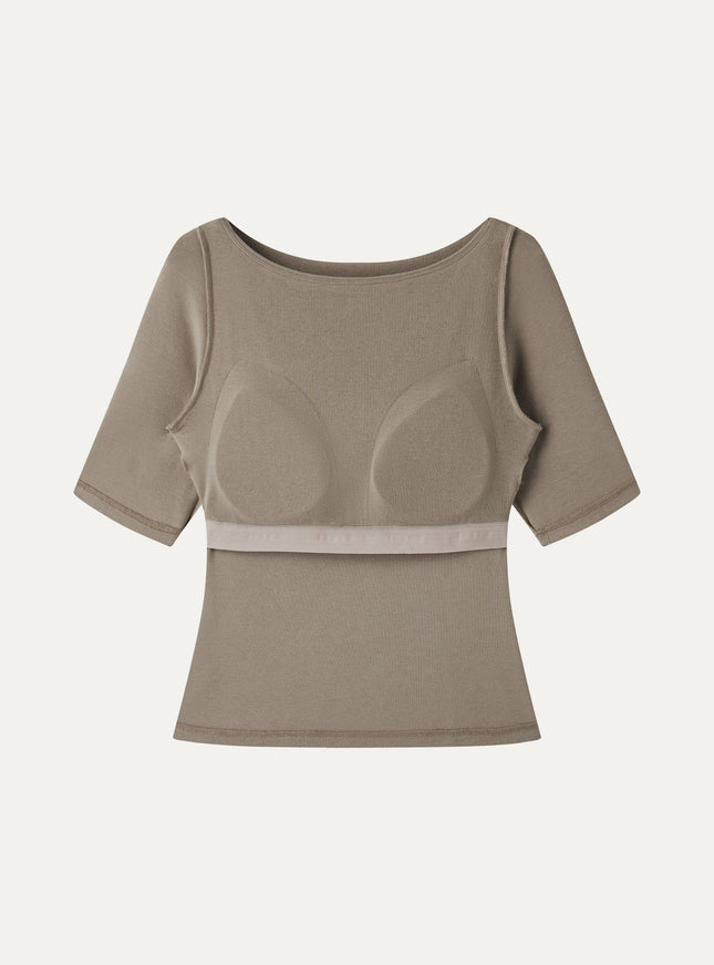 Elbow Sleeve Built-In Bra Top