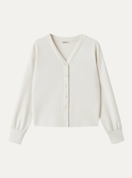 Modal Spacer Knit V-Neck Long Sleeve Button-Down Cardigan
