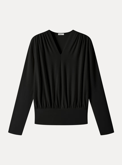 V-Neck Long Sleeve Ruched Banded Hem Top
