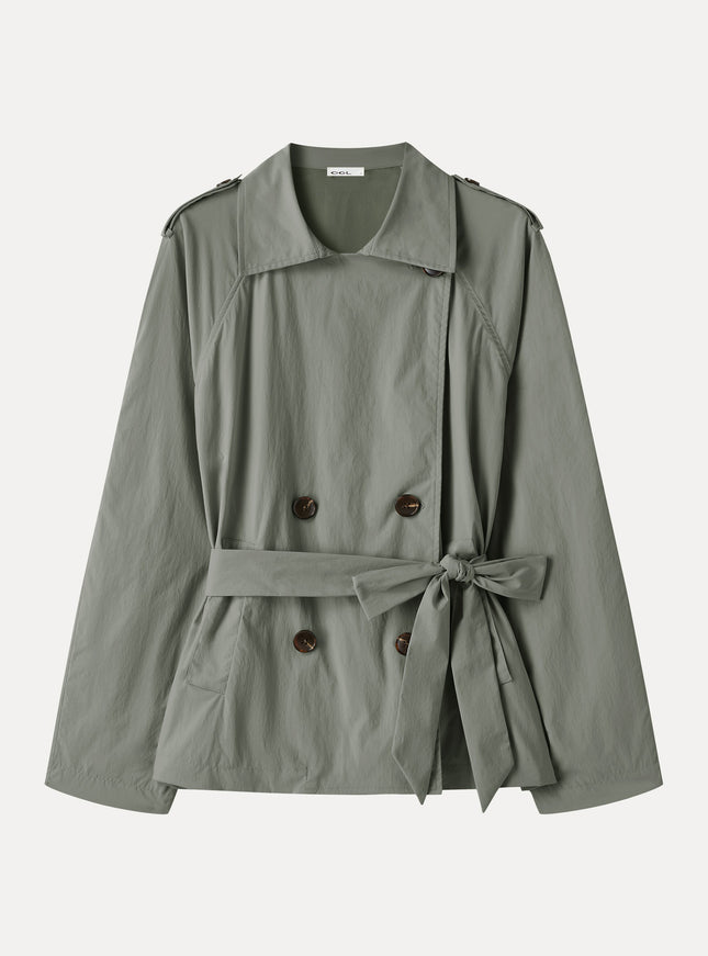 Packable Water-Repellent Peak Collar Trench Jacket with Pockets