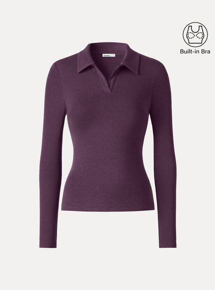 Office Staple V-Neck Lapel Long Sleeve Built-In Bra Top