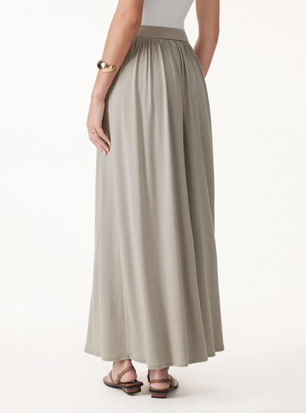 Soft Linen Knit Gathered A-Line Maxi Skirt with Pockets