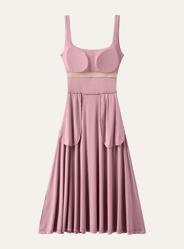 Square Neck Flowy New Airy Bra Midi Dress