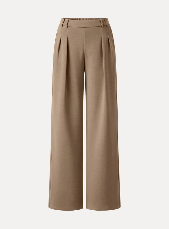 Lyocell Spacer Knit High-Rise Wide-Leg Tuck Pants with Pockets