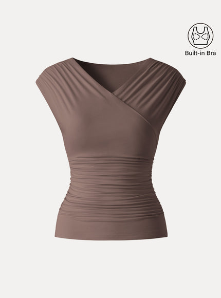 Surplice V-Neck Ruching Built-In Bra Top
