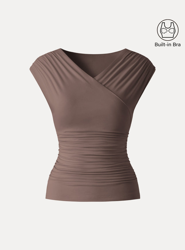 Surplice V-Neck Ruching Built-In Bra Top