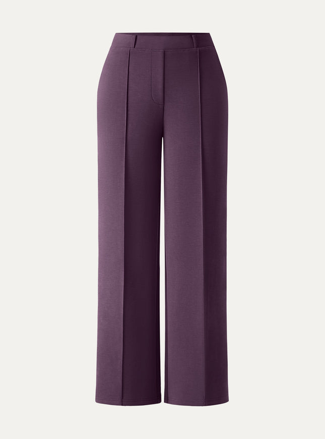 Wrinkle-Resistant Mid Rise Straight Leg Pants with Pockets