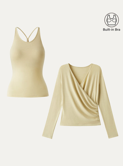 Two-Piece Set Cami with Surplice Built-In Bra Top