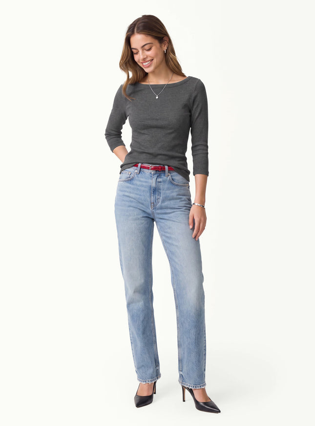 ® Boatneck 3/4 Sleeve Built-In Bra Top
