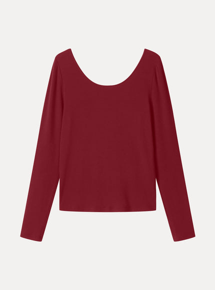 Premium Lyocell-Wool Scoop Neck Thumbhole Long Sleeve Top