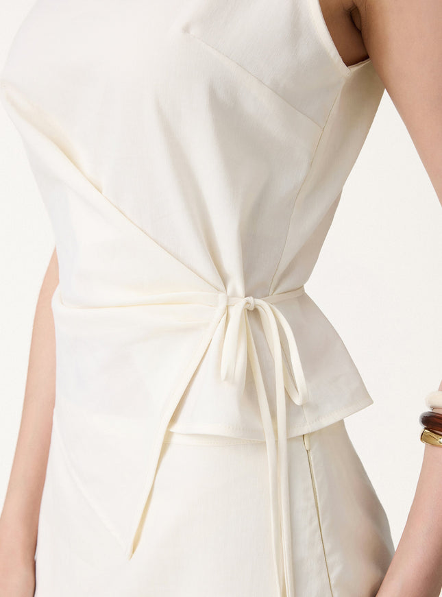 Lyocell-Linen Blend Boatneck Waist-Defined Top