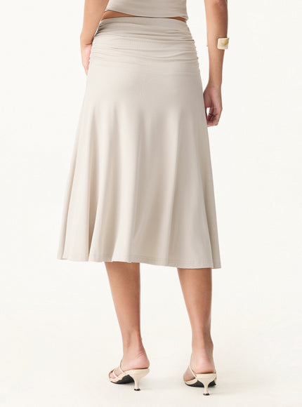 2Pcs Set Open Back Built-In Bra Tank & Side Ruched A-line Midi Skirt