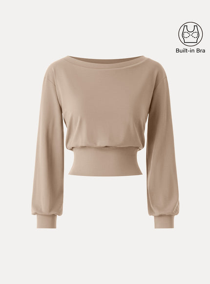Non-Itchy Wool Blend Boatneck Built-In Bra Top