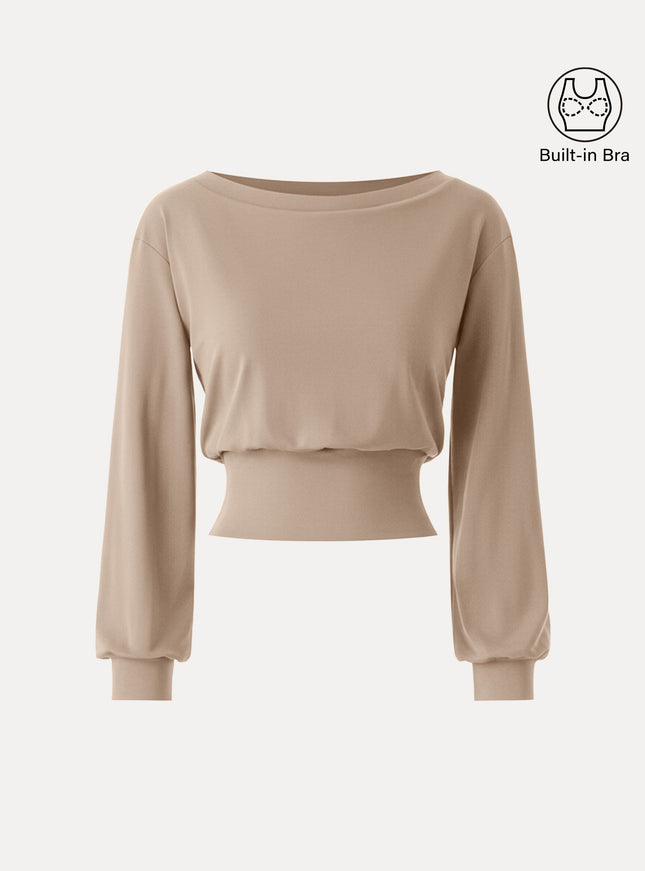 Non-Itchy Wool Blend Boatneck Built-In Bra Top