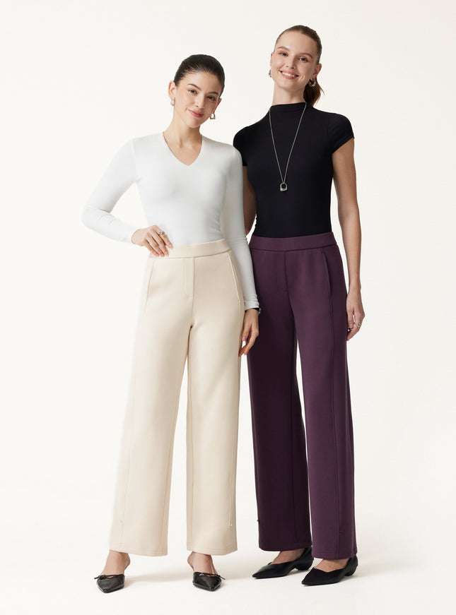 MaxWarm Stretch Ponte High-Rise Belted Wide-Leg Pants with Pockets