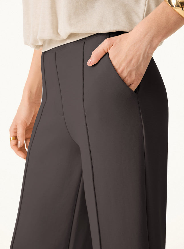 2Pcs Set V-Neck Elbow Sleeve Top & Mid Rise Straight Leg Pants with Pockets