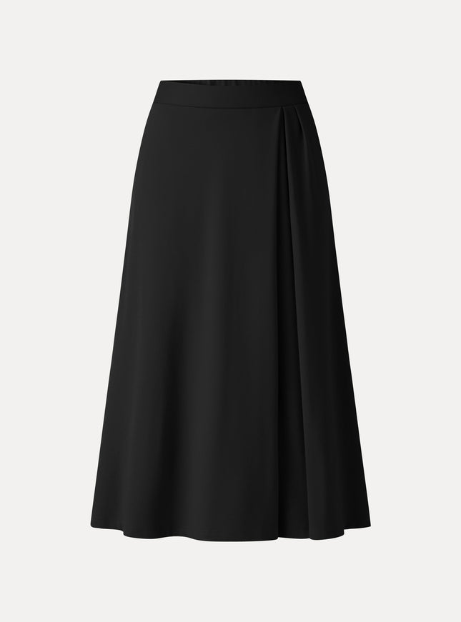 Ponte Mid-Rise Tucked A-Line Midi Skirt with Pockets