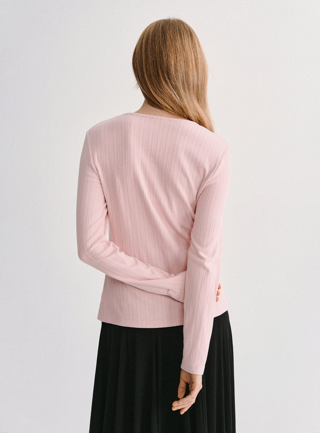 Cotton-Viscose V-Neck Long Sleeve Top