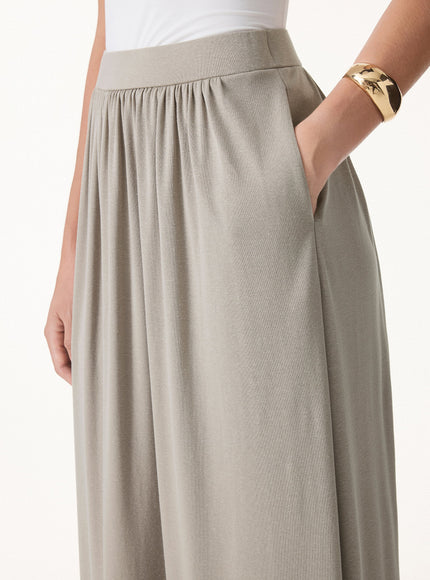 2Pcs Set Round Neck Top & A-Line Maxi Skirt with Pockets