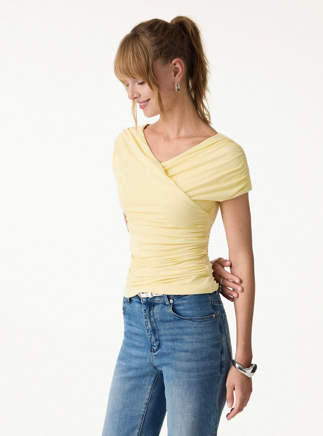 Surplice V-Neck Ruching Built-In Bra Top