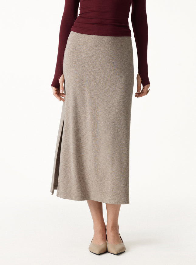 2Pcs Set Short Sleeve Tie-Side Top & Side-Slit A-Line Midi Skirt