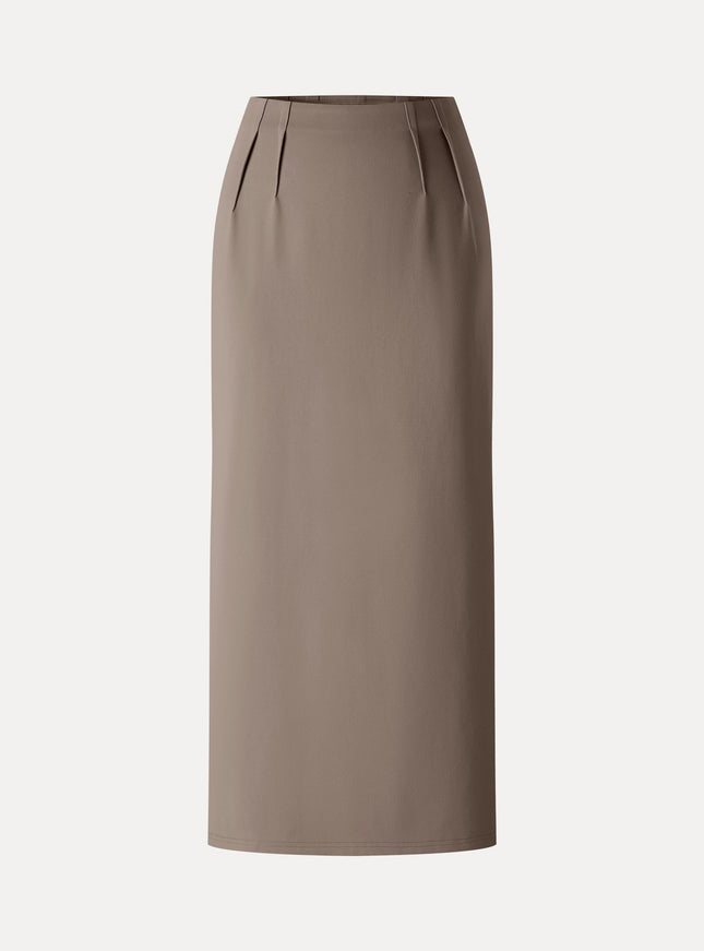 Ponte High-Rise Side-Tuck Column Midi Skirt