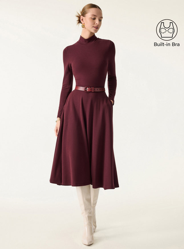 Mockneck Midi Built-In Bra Dress with Pockets