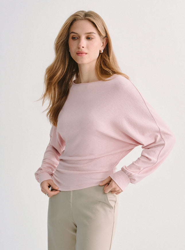 Boatneck Long Sleeve Asymmetrical Hem Top