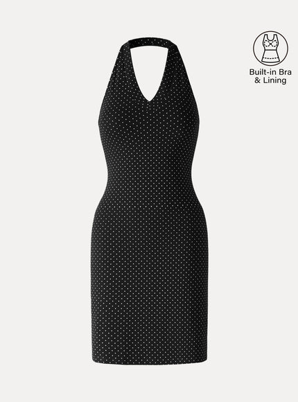 Stretch Cotton Halter Neck Polka Dot Mini Built-In Bra Dress Limited Edition